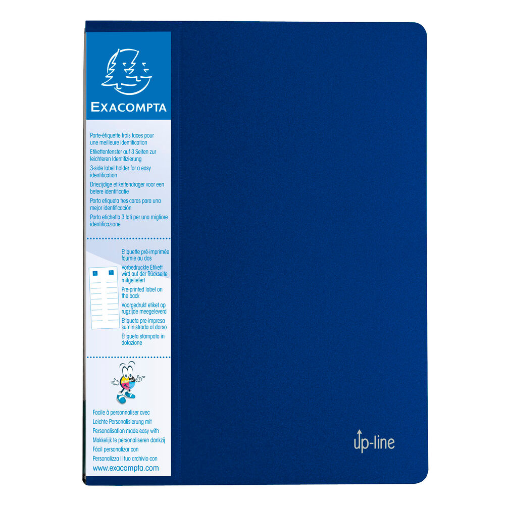 Exacompta Protège-documents en polypropylène rigide avec porte étiquette 3 faces Up Line Opaque 80 vues - A4 - Bleu - Lot de 12 Couleurs assorties