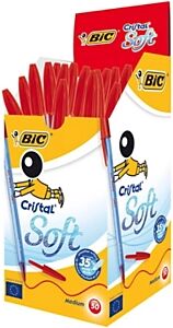 Lot de 50 - BIC® Cristal Soft Stylo bille à capuchon pointe large 1,2 mm rouge