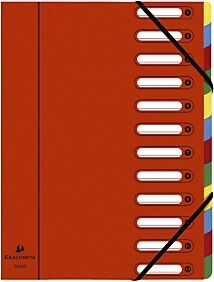 Exacompta Trieur à élastiques Harmonika à fenêtres - véritable carte lustrée - 12 divisions - Rouge