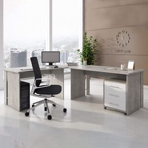 garneroarredamenti Scrivania ufficio angolare 228x198cm con cassettiera bianco cemento Woody