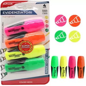 Offertecartucce.com Evidenziatore Sunlux Mini colori assortiti Neon punta a scalpello 2-5 mm conf. 4 pz.