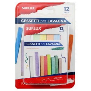 Offertecartucce.com Gessetti Sunlux per lavagna rettangolari 10x1x1 cm colori assortiti conf. 12 pz.