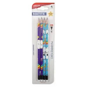 Offertecartucce.com Matita Rainbow Sunlux gradazione HB con gommino viola e celeste conf. 4 pz.