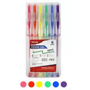 Offertecartucce.com Penna Gel Sunlux neon con grip antiscivolo e tratto scorrevole colori assortiti conf. 6 pz.