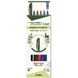 Offertecartucce.com Penna Tratto 1 Green Plastic a sfera colori assortiti 1 mm conf. 6 pz.