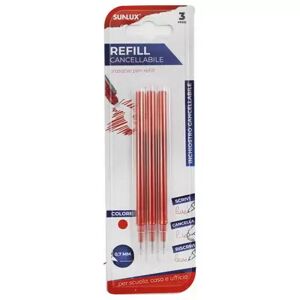 Offertecartucce.com Refil Sunlux 0,7 mm ricarica inchiostro cancellabile rosso conf. 3 pz.