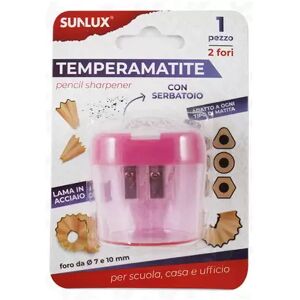 Offertecartucce.com Temperamatite a due fori Sunlux 7/10 mm con serbatorio trasparente rosa per matita 1 pz.