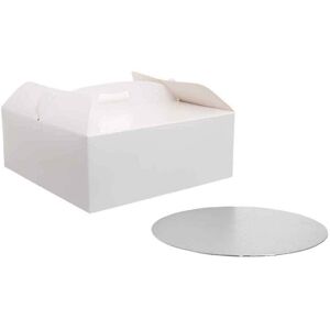 decora scatola per torta quadrata con manico bianca 26 x 26 x h 10 cm sottotorta ø 25 cm