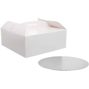 decora scatola per torta quadrata con manico bianca 28,5 x 28,5 x h 10 cm sottotorta ø 28 cm