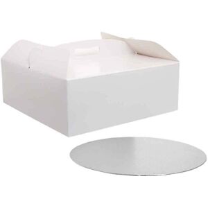 decora scatola per torta quadrata con manico bianca 36 x 36 x h 12 cm sottotorta ø 35,5 cm