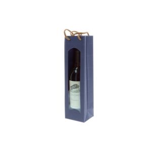 ratioform Sacchetto regalo, blu, 100 x 80 x 360 mm, per 1 bottiglia, con finestra