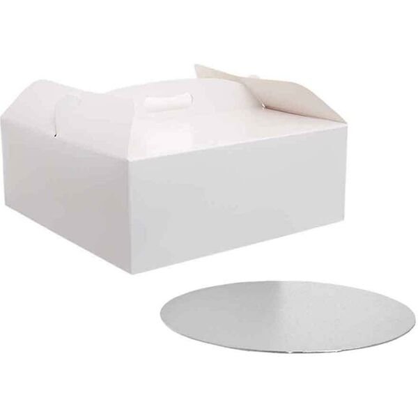 decora scatola per torta quadrata con manico bianca 31 x 31 x h 12 cm sottotorta Ø 30 cm