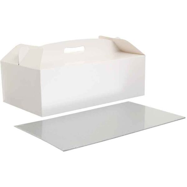 decora scatola rettangolare per torta con manico bianca e sottotorta 36 x 21 x h 12 cm