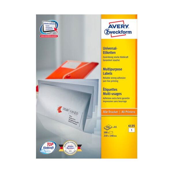 avery 6135 etichette 200 multiuso a5 210 x 148 fogli 200 - 6135