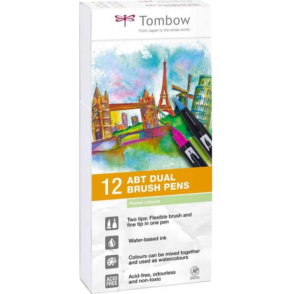 tombow pabt-12p-2 abt-12p-2 marcatore fine blu verde grigio azzurro verde chiaro menta rosa porpora giallo 12 pezzi - pabt-12p-2