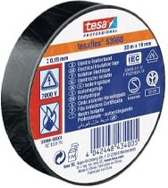 TESA 53988 Nastro isolante professionale in PVC per applicazione elettriche Nero 20mt x 19 mm