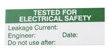 RS PRO 140 Etichetta adesiva prestampata  38mm x 15mm Tested For Electrical Safety