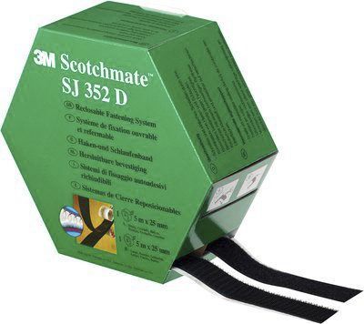 3M Nastro Hook & Loop  Scotchmate™ SJ352D, 25mm x 5m, Nero, 3M SJ 352D 25,4 mm x 5 m