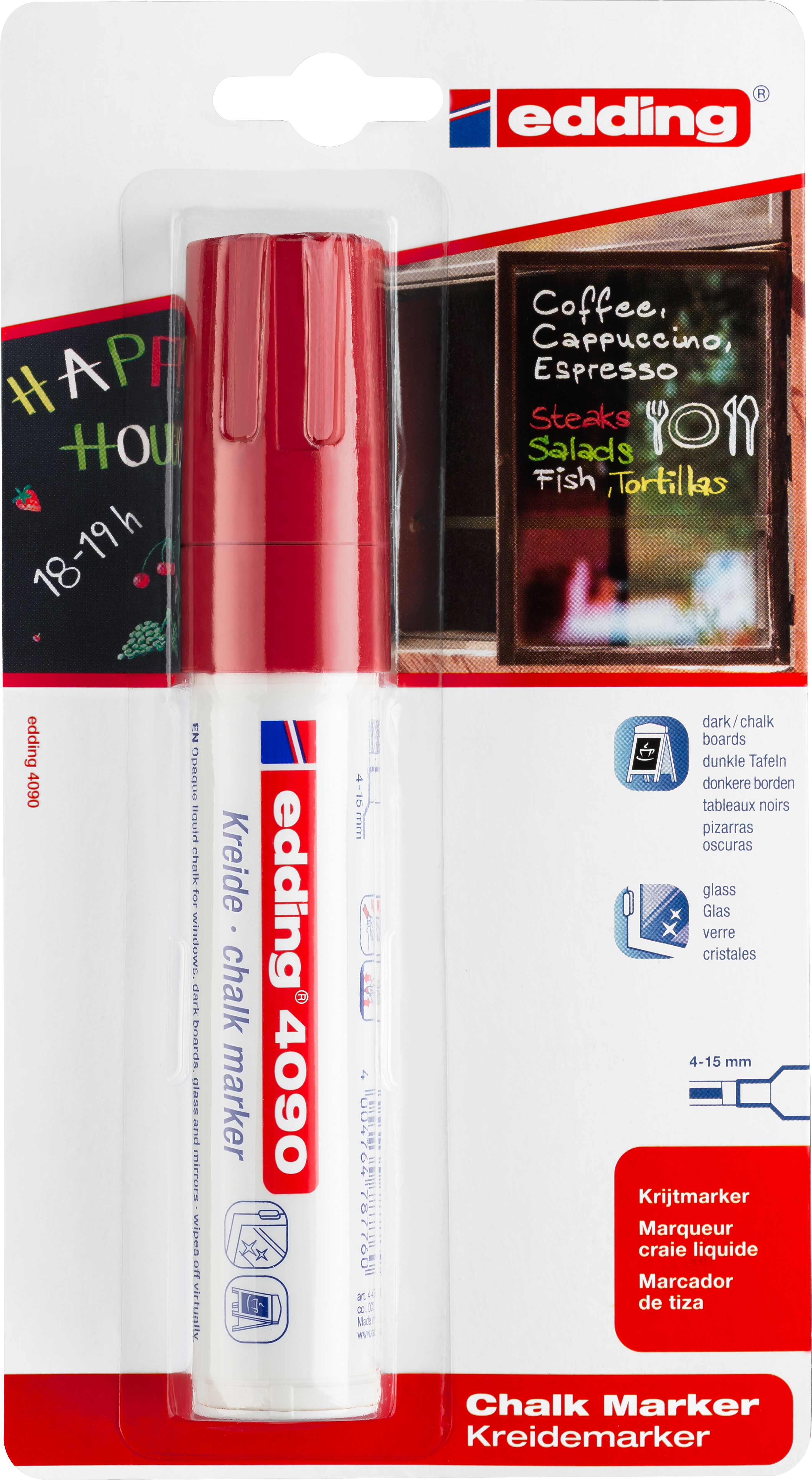 Marcatore A Gesso Edding Rosso Per Vetro Punta A Scalpello 4 - 15 Mm