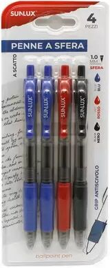 Offertecartucce.com Penna a sfera Sunlux a scatto con grip antiscivolo colori assortiti 1 mm conf. 4 pz.