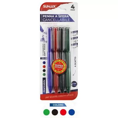 Offertecartucce.com Penna a sfera Sunlux a scatto ricaricabile colori assortiti 0,7 mm conf. 4 pz.