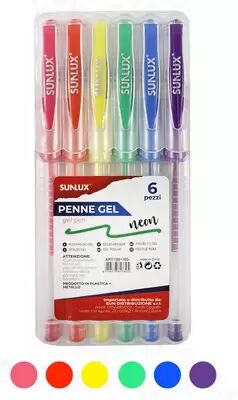 Offertecartucce.com Penna Gel Sunlux neon con grip antiscivolo e tratto scorrevole colori assortiti conf. 6 pz.