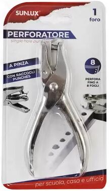 Offertecartucce.com Perforatore Sunlux a pinza in metallo 1 foro con raccogli punches 1 pz.