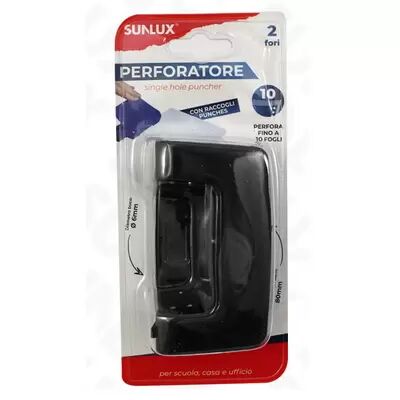 Offertecartucce.com Perforatore Sunlux in metallo nero 2 fori 6 mm con raccogli punches 1 pz.