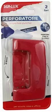 Offertecartucce.com Perforatore Sunlux in metallo rosso 2 fori 6 mm con raccogli punches 1 pz.