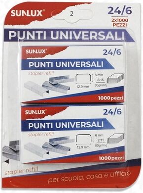 Offertecartucce.com Punti metallici Sunlux per cucitrice a pinza passo 24/6 conf. 2000 pz.