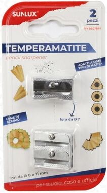 Offertecartucce.com Temperamatite Sunlux fori diametro 8/11 mm e 7 mm per matita in metallo conf. 2 pz.