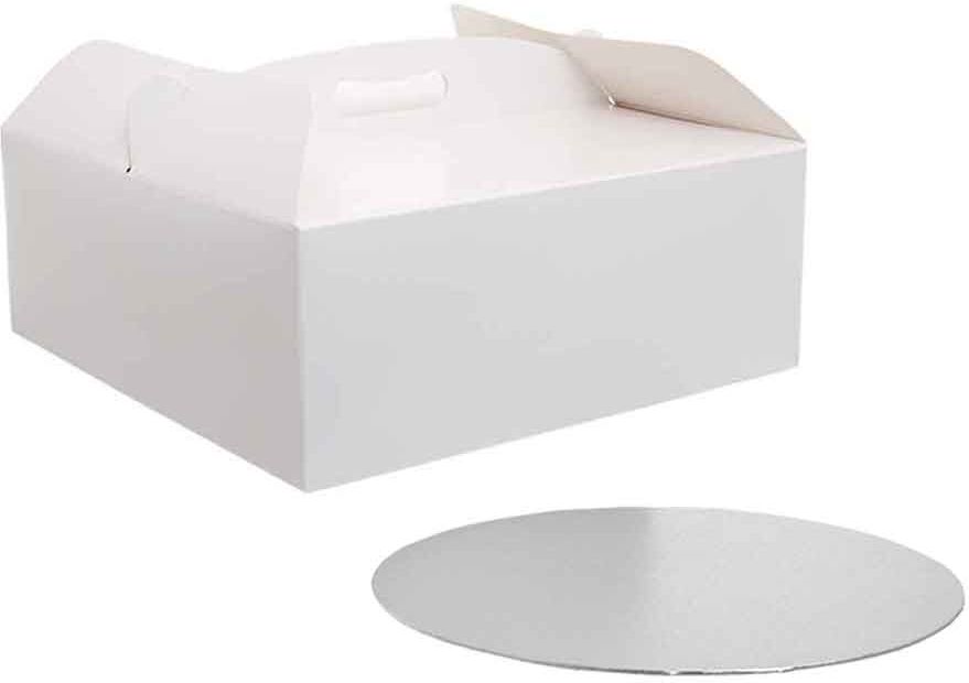 Decora Scatola Per Torta Quadrata Con Manico Bianca 31 X 31 X H 12 Cm Sottotorta Ø 30 Cm