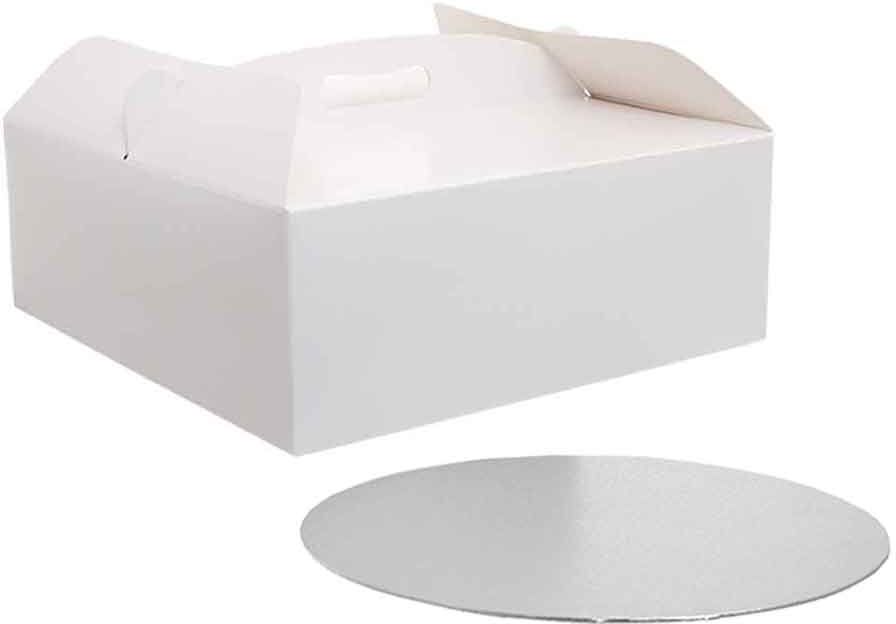 Decora Scatola Per Torta Quadrata Con Manico Bianca 36 X 36 X H 12 Cm Sottotorta Ø 35,5 Cm