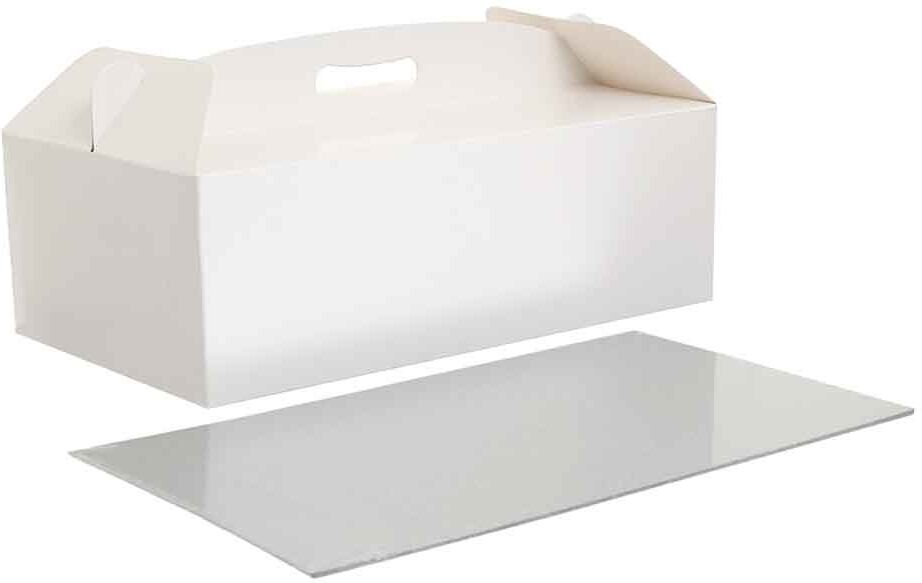 Decora Scatola Rettangolare Per Torta Con Manico Bianca E Sottotorta 36 X 21 X H 12 Cm