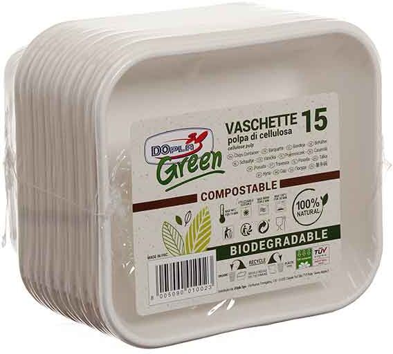 15 Vaschette Rettangolari In Polpa Di Cellulosa Dopla Green Compostabili