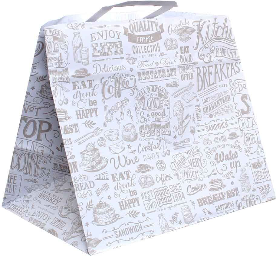 PapoLab 200 Shopper Buste In Carta Bianca Con Manici Per Asporto Con Stampa 32x21 H27 Cm