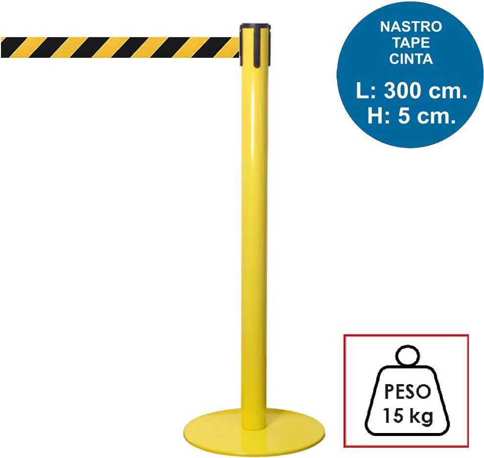 Colonnina segnapercorso TENDILINEA GIALLO di 15 kg con nastro nero/giallo di 3 metri