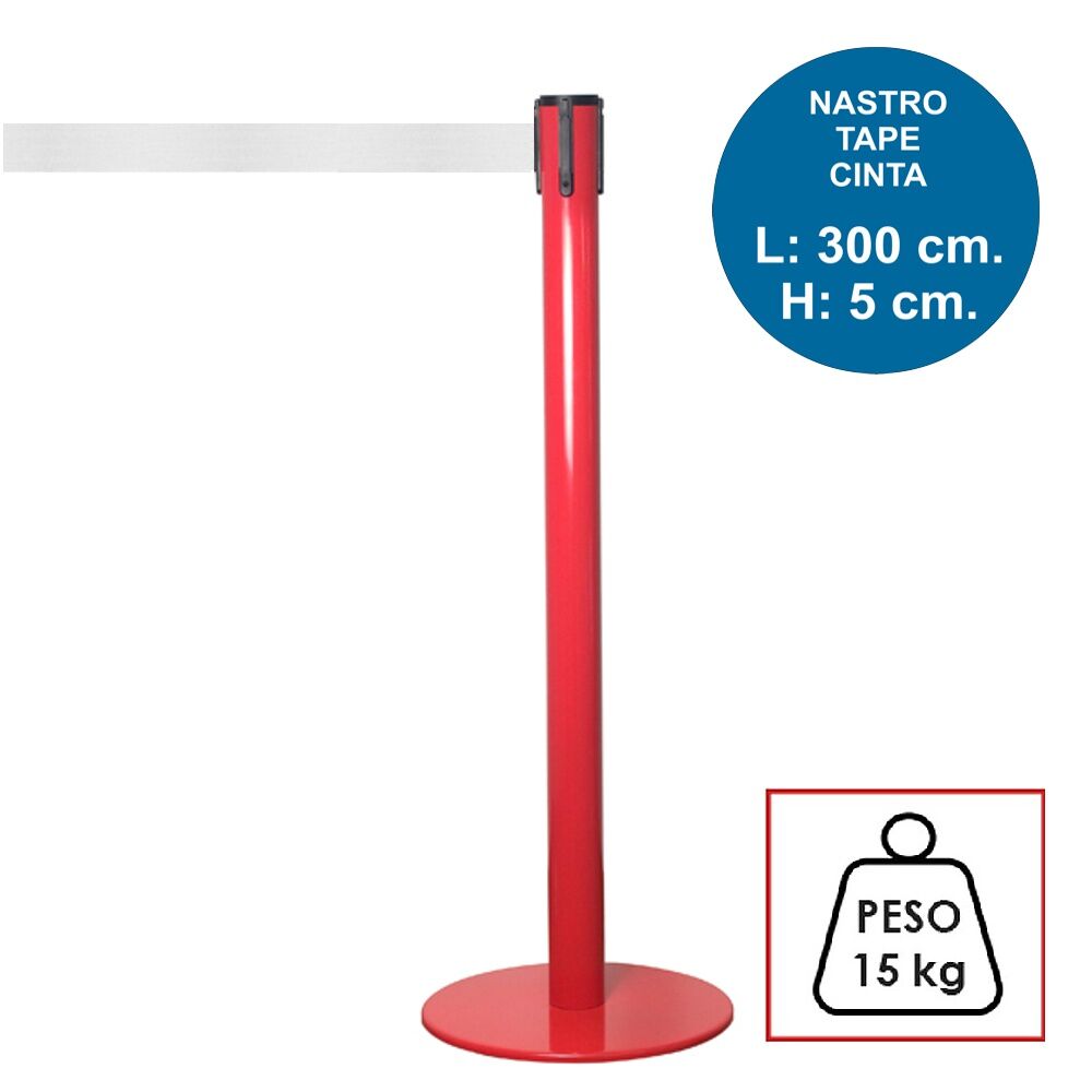 Colonnina segnapercorso TENDILINEA ROSSO di 15 kg con nastro bianco di 3 metri