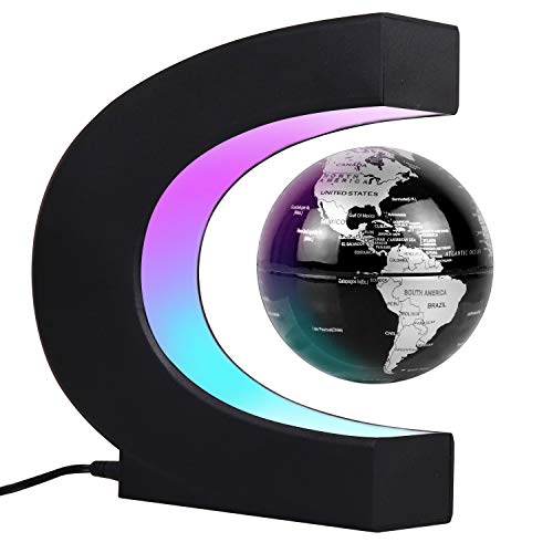 JOWHOL Magnetisch zwevende wereldbol met ledlicht automatische rotatie verlicht wereldbol kinderen mannen thuis kantoor decoratie (zwart)