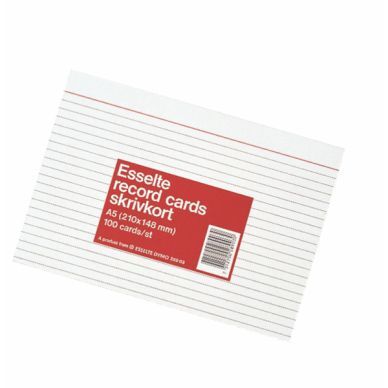 ESSELTE Kartotekkort A6 Linjert Hvit Pakke/100 28902