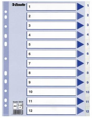 ESSELTE Register Esselte PP A4 1-12 Hvit 100136