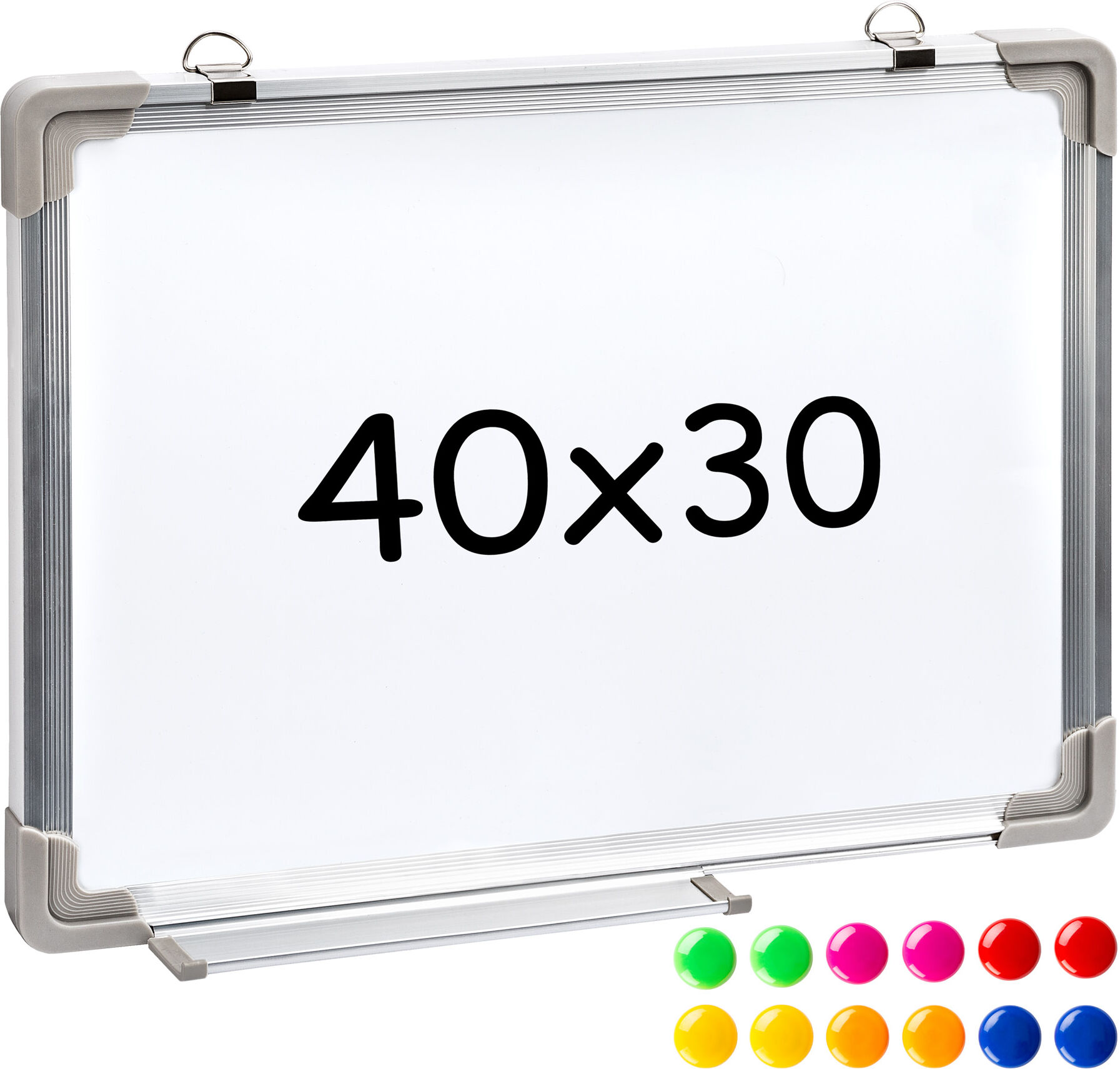 tectake Whiteboard magnettavle + 12 magneter - 40 x 30 x 2 cm