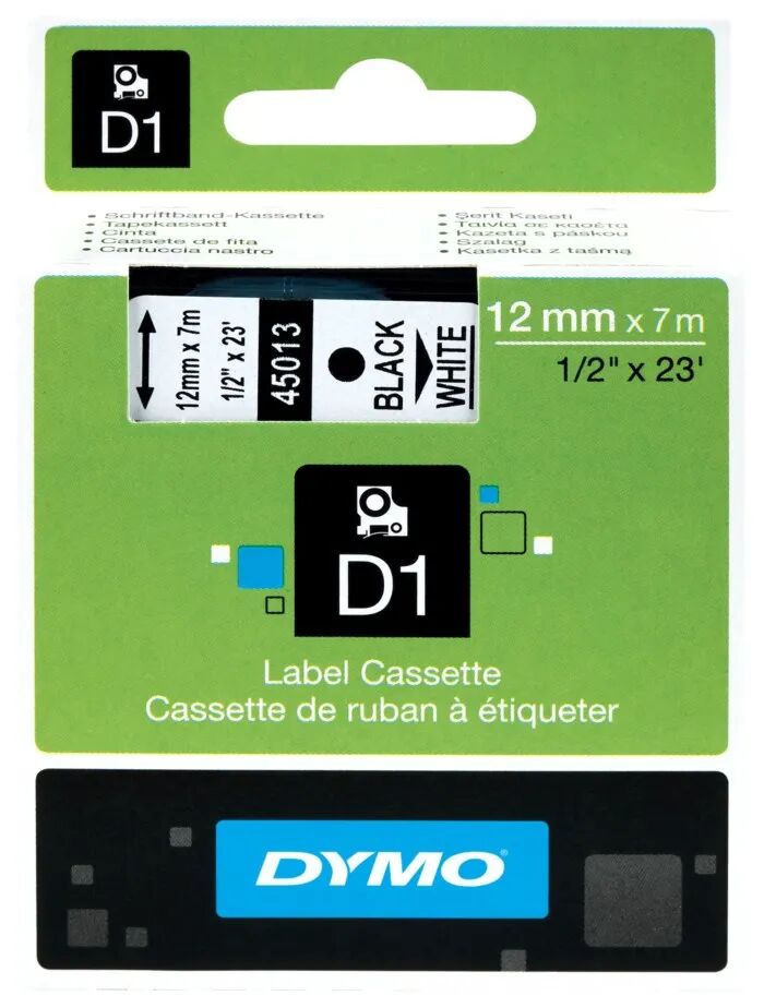 Dymo D1-merketape 12 mm Hvit