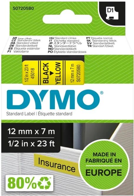 Dymo D1-merketape 12 mm Gul