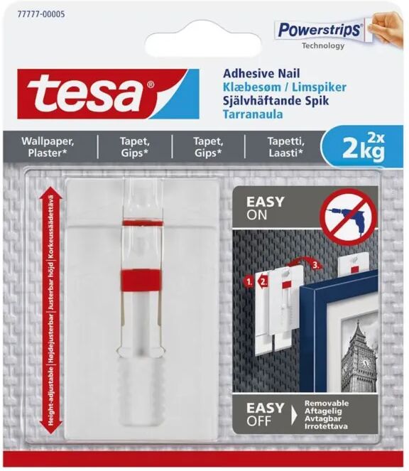 Tesa Justerbar limspiker for tapet og puss 2 kg 2-pk.