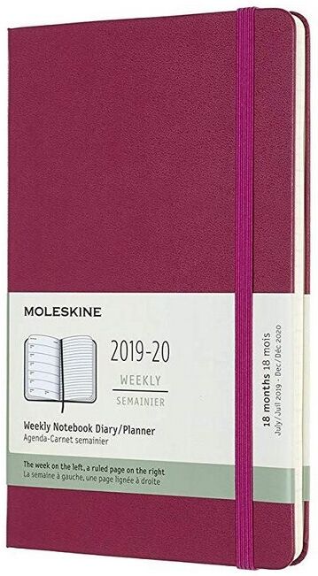 Moleskine 2019-20 weekly agenda cuaderno semanal grande de 18 meses rosa