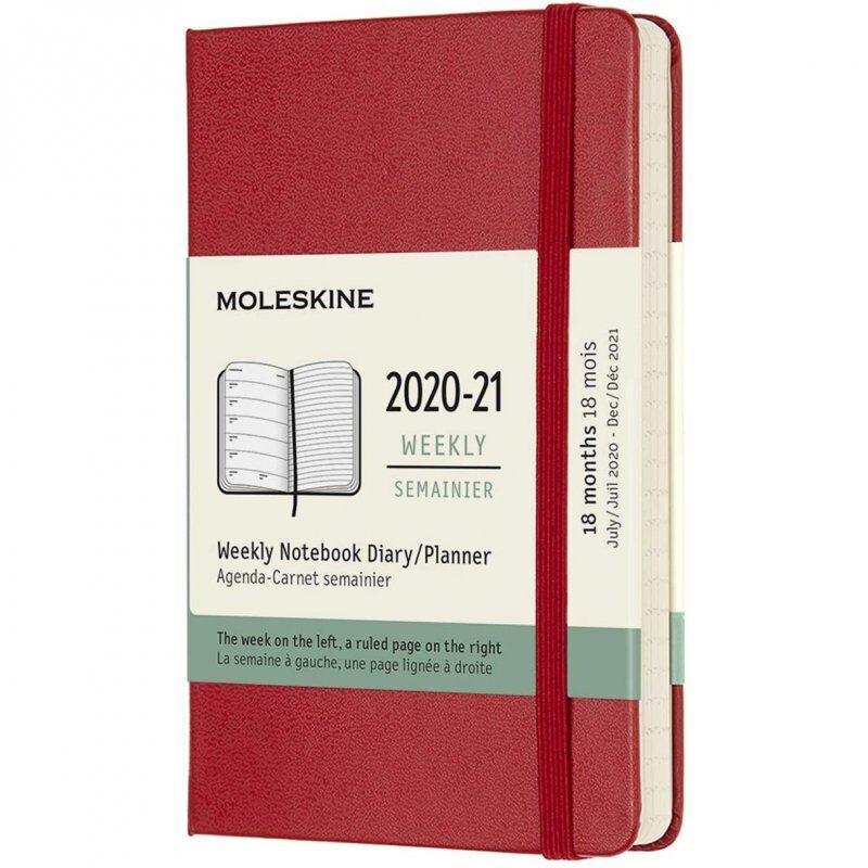 Moleskine agenda semanal 18 meses 2020-2021 capa dura vermelha