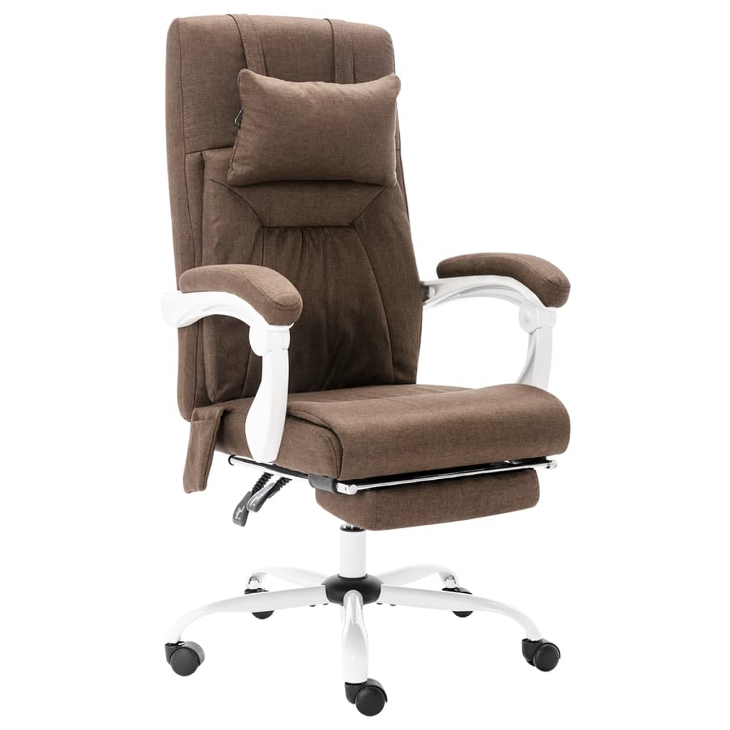 vidaXL Cadeira de escritório c/ função de massagem tecido castanho