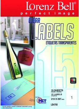 Lorenz Bell Etiquetas Transparentes Polyester LB4700 (210 x 297mm - 15 fls)