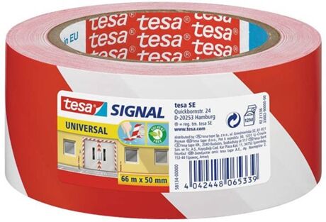 Tesa Fita de Sinalização Adesiva Universal Branco/Vermelho (66 m x 50 mm)